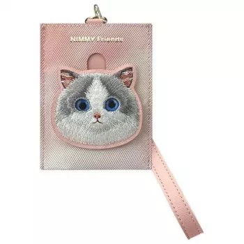 NIMMY Big Eyed Pet 2.0 gatto portacarte in pelle PU rosa con 6 scomparti per carte, vano monete e zip