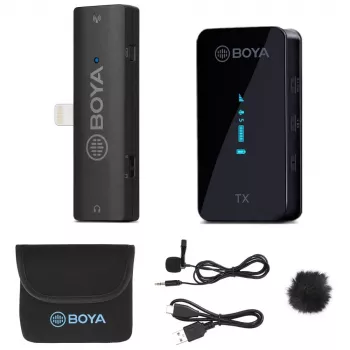 BOYA BY-XM6-S3 sistema microfonico wireless dual-channel 2,4GHz per dispositivi iOS con connettore Lightning