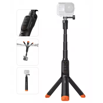TELESIN selfie stick impermeabile con telecomando per fotocamere DJI Osmo Action, 15m IPX8, estensibile fino a 60cm, nero