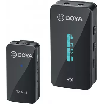 BOYA BY-XM6-S1 Mini sistema di microfono wireless 2,4 GHz con microfono lavalier, ricevitore OLED, portata 100 m