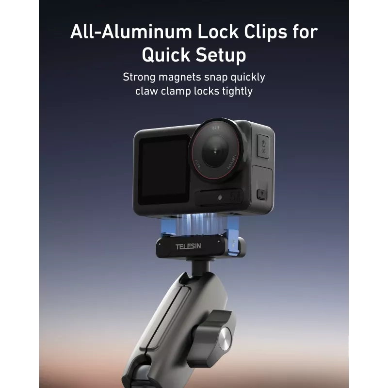 TELESIN Magic Arm Clamp Mount per DJI Osmo Action 5 Pro/4/3, Osmo 360, GoPro, Insta360 – S3-HBM-14-TDJ