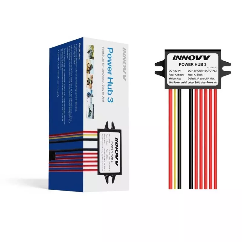 INNOVV Power Hub 3 - distributore di corrente 12V impermeabile per 5 dispositivi con protezione batteria e fusibili