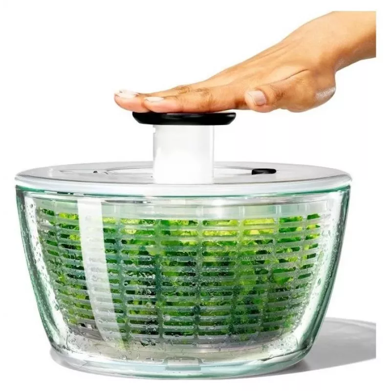 OXO Good Grips 11262700 Centrifuga per insalata in vetro 2 in 1, trasparente