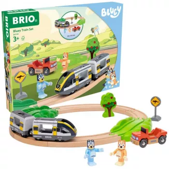 RAVENSBURGER World - Bluey set treno | trenino in legno con figure Bluey e Bingo | 3 pezzi | certificato FSC | compatibile con BRIO World