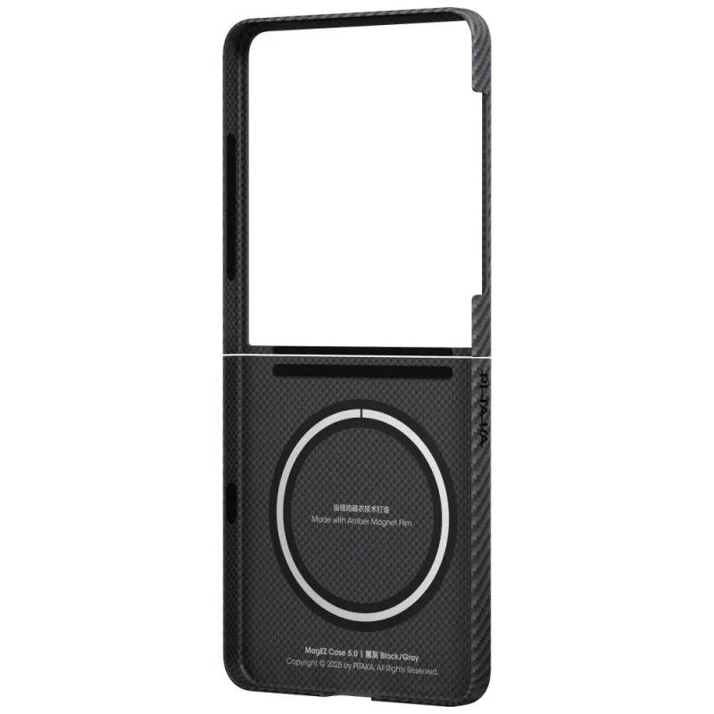 Custodia PITAKA Ultra-Slim MagSafe per Samsung Galaxy Z Flip7 - fibra aramidica nero/grigio