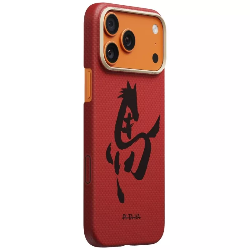 Custodia PITAKA Edge Ink Horse Painting per Apple iPhone 17 Pro – fibra aramidica cinabro snap-on con MagSafe