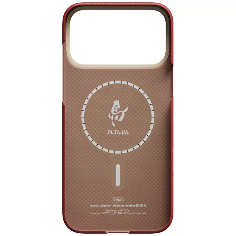 Custodia PITAKA Edge Ink Horse Painting per Apple iPhone 17 Pro – fibra aramidica cinabro snap-on con MagSafe