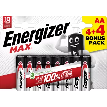 Energizer Max Batterie alcaline AA, 1,5 V, confezione da 8 (4+4)