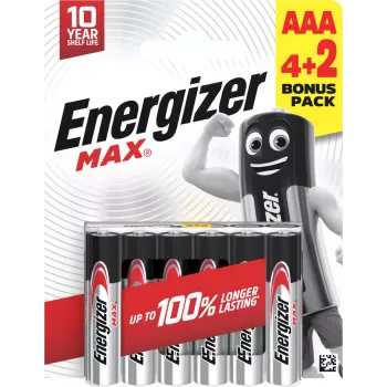Energizer Max Batterie alcaline AAA, 1,5 V, confezione da 6 (4+2)