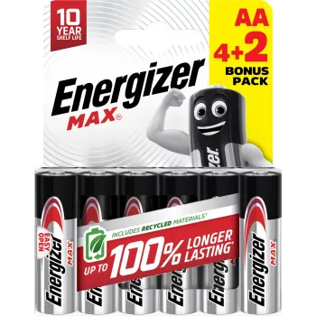 Energizer Max batterie alcaline AA, 1,5 V, confezione da 6 (4+2)