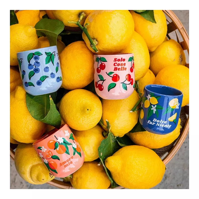 Bialetti Fruit Vibes Set tazze da caffè in ceramica, 300 ml, multicolore, lavabili in lavastoviglie e adatte al microonde