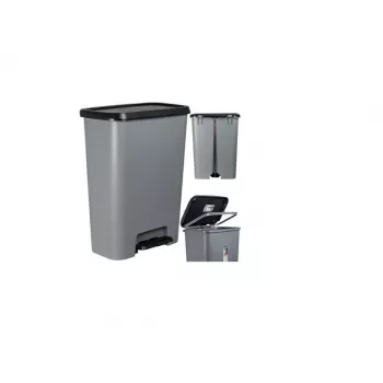 Curver Deco Bin 50L pattumiera a pedale, corpo grigio scuro con coperchio e pedale neri