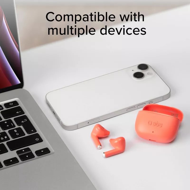 SBS TEEARTWSGOPODSR Auricolari True Wireless Stereo con custodia di ricarica, Bluetooth 5.0, Touch Control, Rosso