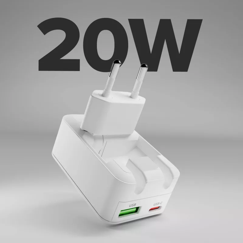 SBS TETRGANUSBTCFOLD20W Caricabatterie da parete GaN USB-C 20W pieghevole Bianco