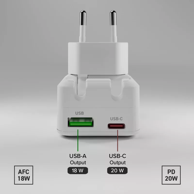 SBS TETRGANUSBTCFOLD20W Caricabatterie da parete GaN USB-C 20W pieghevole Bianco