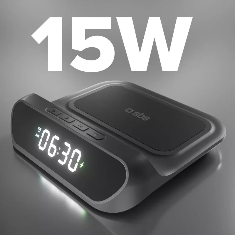 SBS sveglia con caricabatterie wireless da 15 W (TEWIRCLOCK)