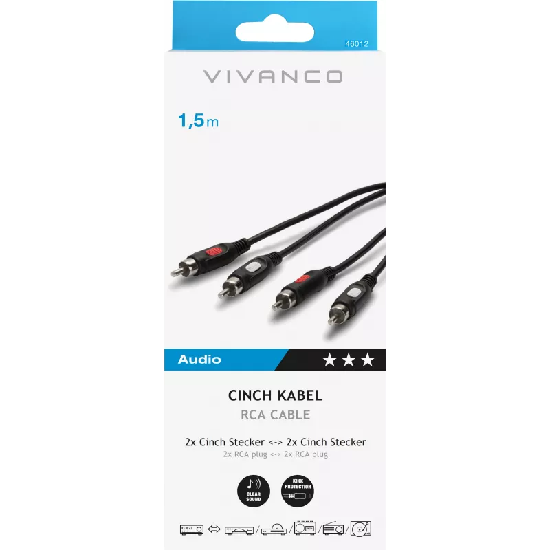 Vivanco cavo audio 2xRCA a 2xRCA 1,5 m (VVA2RCA15MMK)