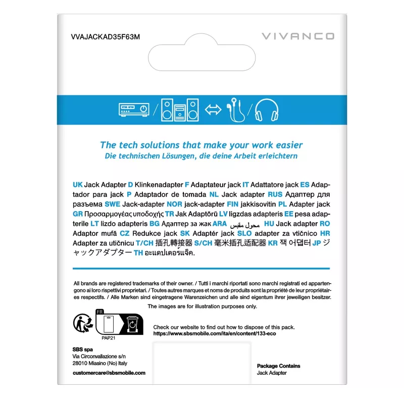 Vivanco VVAJACKAD35F63M Adattatore jack 3,5 mm (femmina a maschio) Stereo