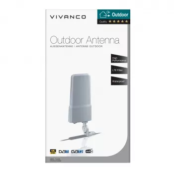 Vivanco VVANOUT42DBG Antenna esterna attiva per DAB/DAB+ e DVB-T/DVB-T2, amplificazione 42 dB, connettore F, Nero/Grigio
