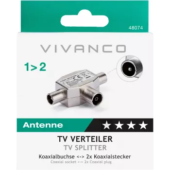 Splitter d'antenna TV schermato Vivanco a 2 vie, presa coassiale a 2 spine (VVANSHILD2M1F)