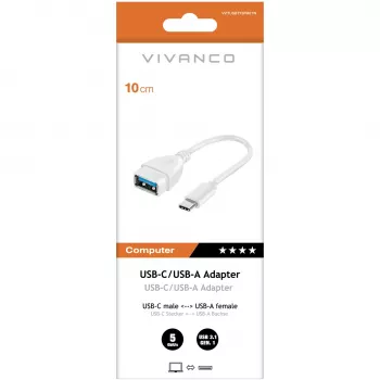 Adattatore Vivanco da USB-C a USB-A 3.0 10 cm, bianco (VVITUSBTY3FM01W)