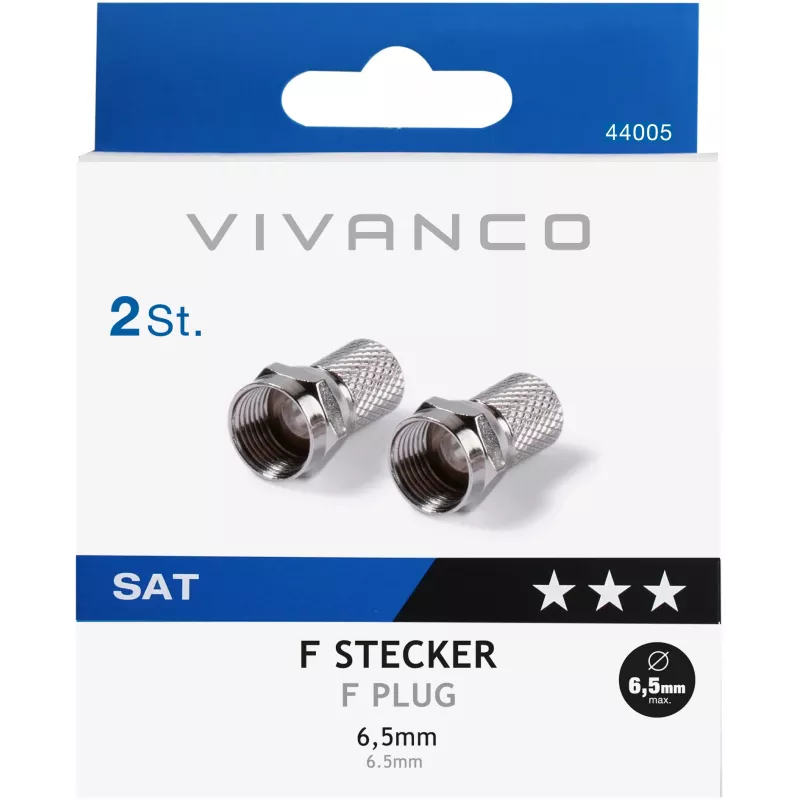 Vivanco connettore F per cavo da 6,5 mm, 2 pezzi (VVSATADAPTF65MM2P)
