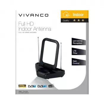 Vivanco VVTVANTLCIRCLE antenna interna DVB-T/T2 attiva con amplificazione 28 dB, nero