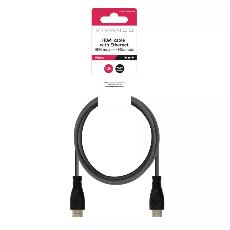 Vivanco VVVOXHDMI15MMK cavo HDMI High Speed con Ethernet 1,5 m nero
