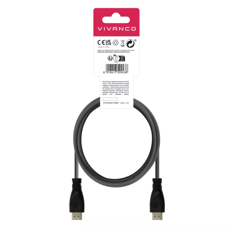 Vivanco VVVOXHDMI15MMK cavo HDMI High Speed con Ethernet 1,5 m nero