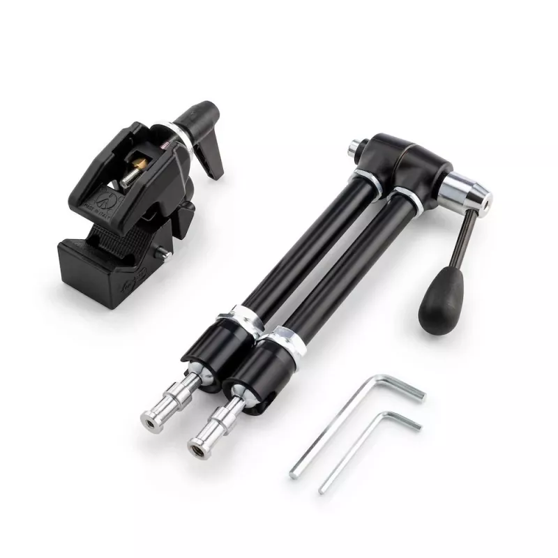 Manfrotto 143R braccio magico articolato con supporto per fotocamera, portata 3 kg, alluminio, nero
