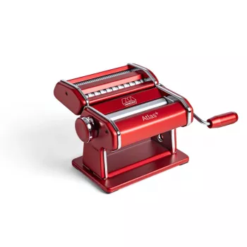 Marcato Atlas+ macchina per pasta rossa - macchina per pasta manuale con 10 livelli di spessore, corpo in acciaio cromato, rulli in alluminio anodizzato, include accessori lasagne, fettuccine, tagliolini, morsetto da tavolo, prodotta in Italia