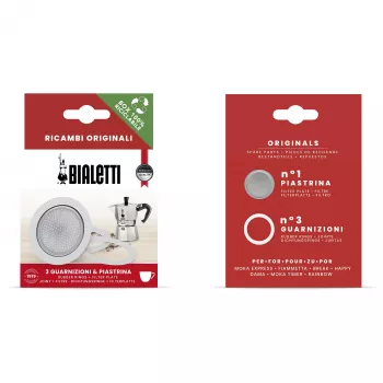 Bialetti Ricambi 3 guarnizioni di ricambio + 1 piastra filtro per caffettiere Moka da 3-4 tazze
