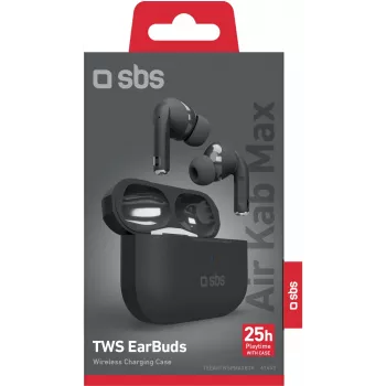 SBS Air Kab Max auricolari TWS con custodia di ricarica wireless, neri (TEEARTWSPMAXBTK)