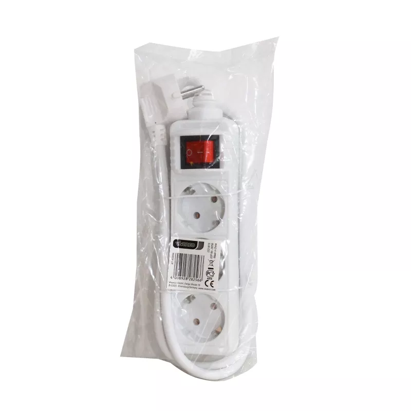 Vivanco VVELSTR3SCHSWWP ciabatta 3 prese Schuko con interruttore, cavo 1,5 m, bianco