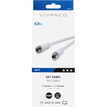 Vivanco VVSAT50MMW cavo coassiale 50 m per TV satellitare, terrestre e via cavo, 75 Ohm, schermatura classe B, bianco