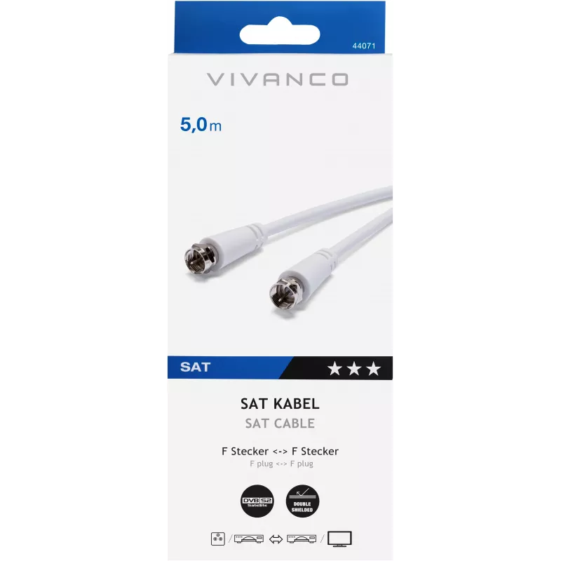 Vivanco cavo SAT F 5 m, bianco (VVSAT50MMW)