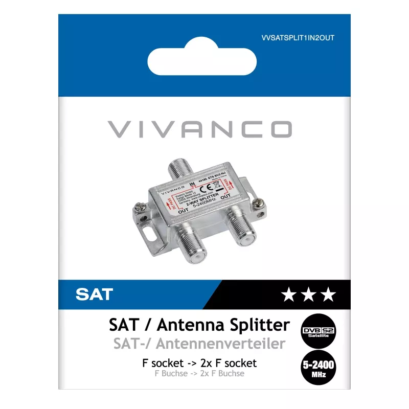Vivanco VVSATSPLIT1IN2OUT distributore satellitare 1 ingresso 2 uscite 5-2400 MHz connettore F