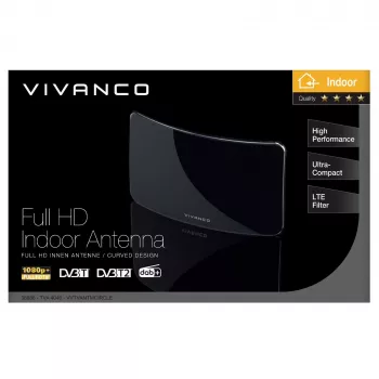 Vivanco VVTVANTMCIRCLE antenna interna per DVB-T/T2 con amplificazione 28 dB, filtro LTE/4G/5G, supporto DAB/DAB+, nero