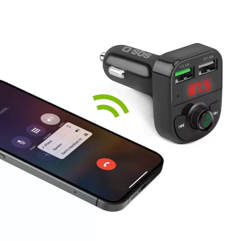 SBS TECARFM2USB Trasmettitore FM Bluetooth con funzione vivavoce e doppia ricarica USB