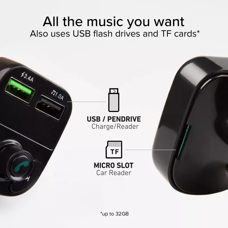 SBS TECARFM2USB Trasmettitore FM Bluetooth con funzione vivavoce e doppia ricarica USB