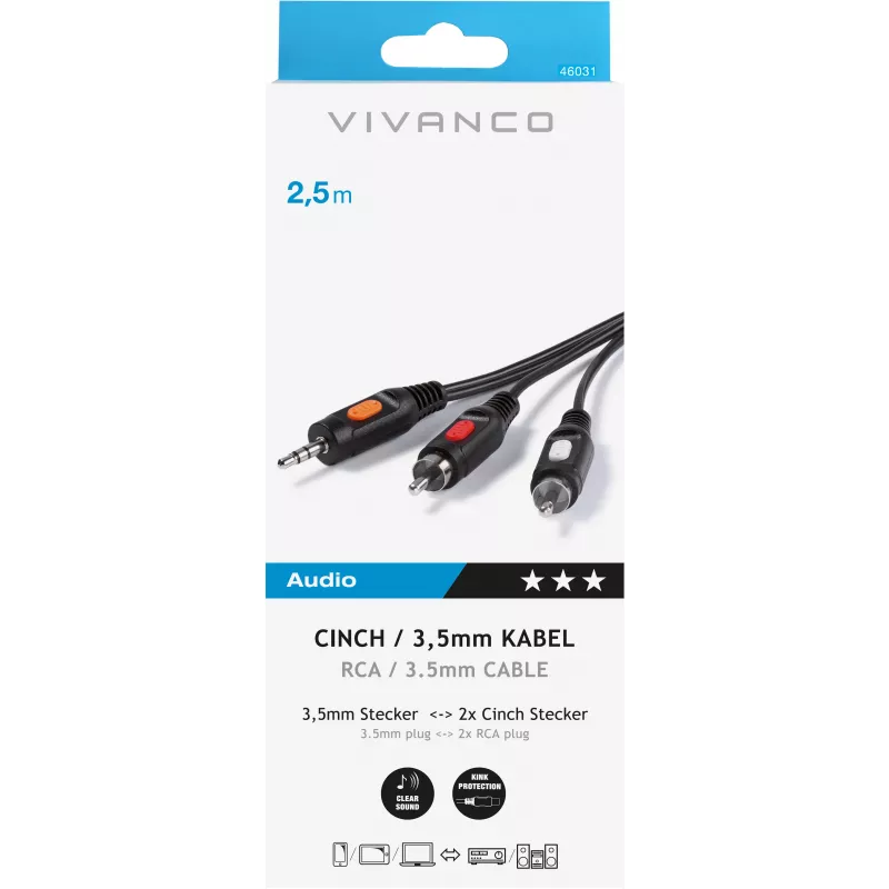 Cavo audio da 3,5 mm a 2xRCA Vivanco 2,5 m (VVAJACK2RCA25MMK)