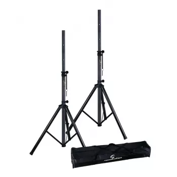 Soundsation SPST-SET70 BK set stativi per altoparlanti – coppia di stativi con custodia, altezza 1000–1800 mm, portata 50 kg, asta da 35 mm, nero