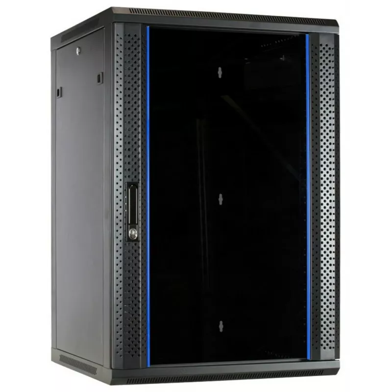 DSIT armadio server da parete 18U con porta in vetro temperato, 600x600x900 mm, nero