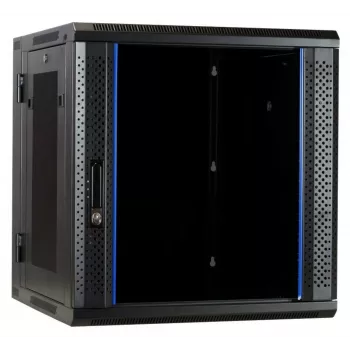 DSIT DS6612ZP-DOUBLE armadio server da parete 6U con porta in vetro di sicurezza temperato e fianchi perforati, 600x450x370 mm, nero