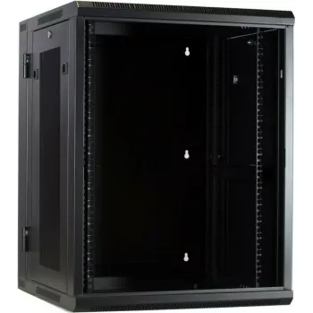 DSIT armadio server da parete 15U con porta in vetro e fianchi perforati, 600x600x770 mm, nero