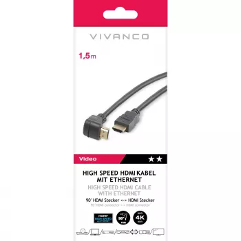 Vivanco VVVHDMI30M1M90K cavo High Speed HDMI con Ethernet 30m, 4K@30Hz, connettori placcati oro, connettore HDMI Type-A maschio angolare su maschio, nero