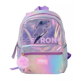 Holo Wow Zaino scolastico olografico per ragazze con pompon e spallacci regolabili WOW00048