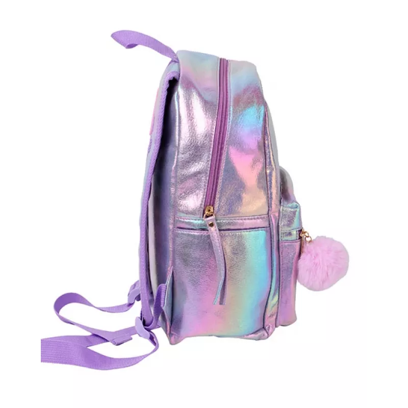 Holo Wow Zaino scolastico olografico per ragazze con pompon e spallacci regolabili WOW00048