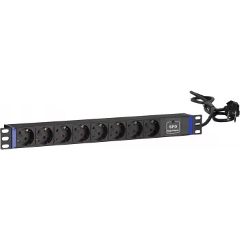 DSIT ciabatta rack 19 inch con 8 prese e protezione da sovratensione, PDU con cavo 2m, 16A, 1U, nero