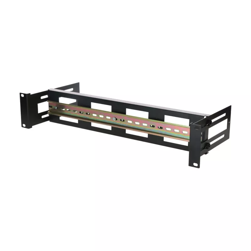 DSIT supporto per guida DIN 2U per rack 19 pollici, profondità regolabile 100-200 mm, TS35, nero